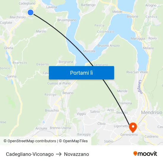 Cadegliano-Viconago to Novazzano map