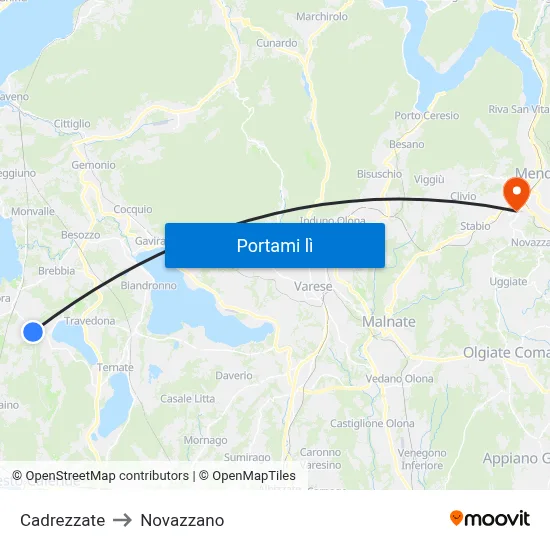 Cadrezzate to Novazzano map