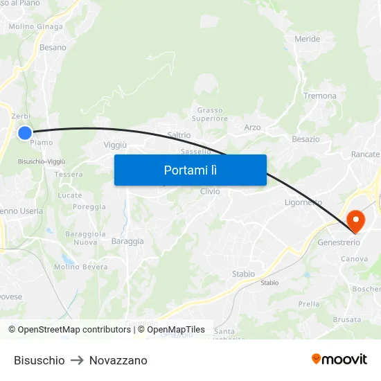 Bisuschio to Novazzano map