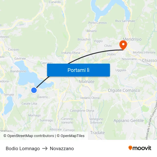 Bodio Lomnago to Novazzano map