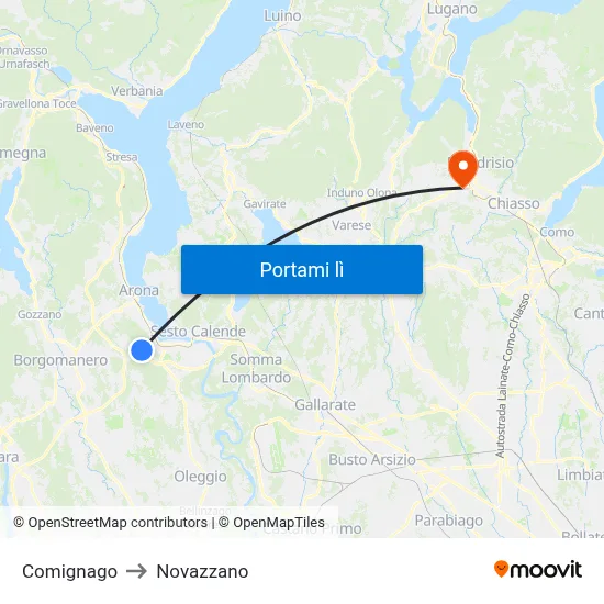 Comignago to Novazzano map