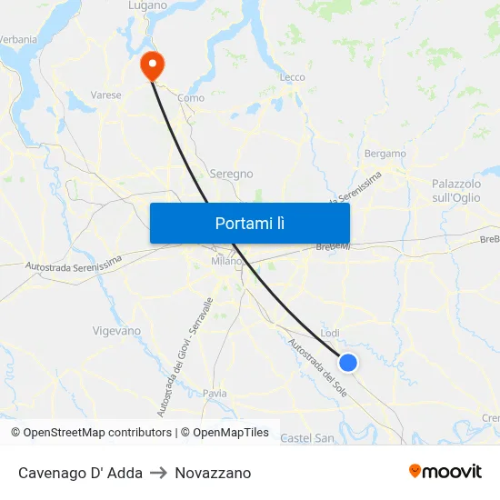 Cavenago D' Adda to Novazzano map