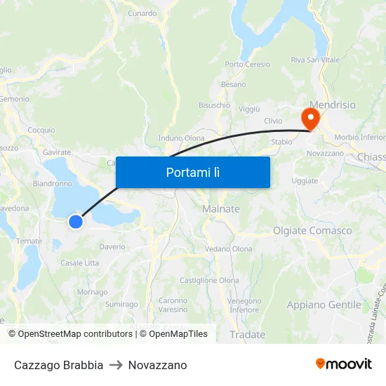 Cazzago Brabbia to Novazzano map