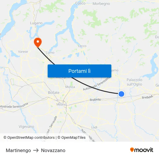 Martinengo to Novazzano map