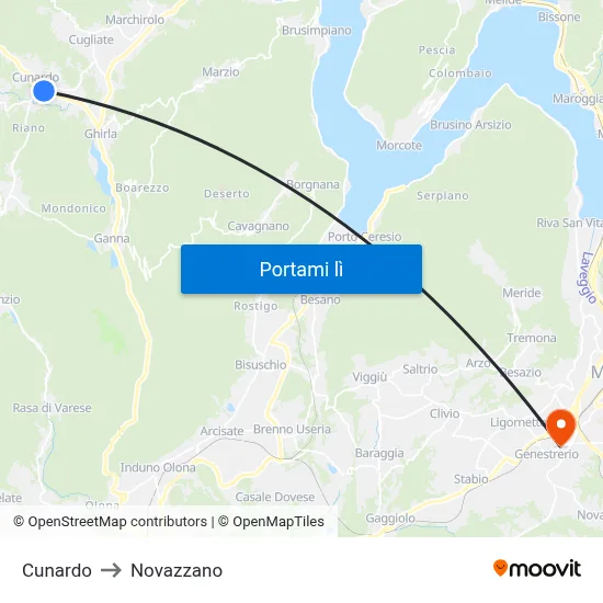 Cunardo to Novazzano map