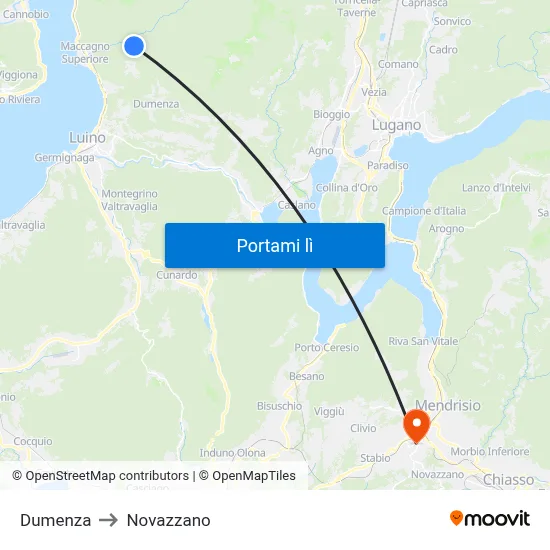 Dumenza to Novazzano map