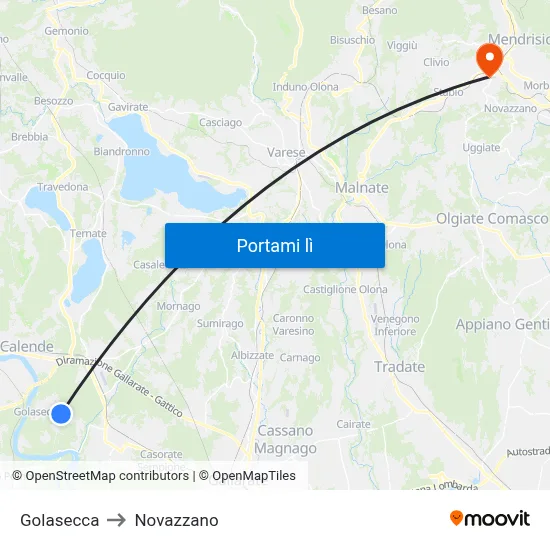 Golasecca to Novazzano map