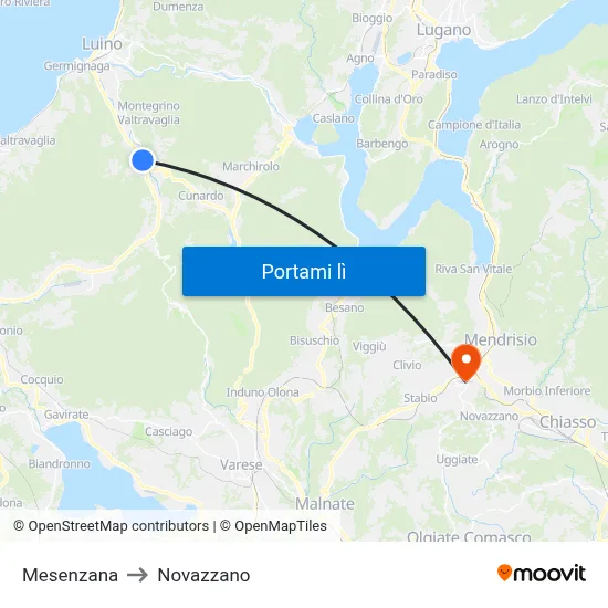 Mesenzana to Novazzano map