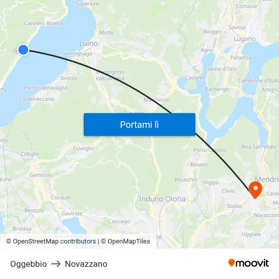 Oggebbio to Novazzano map