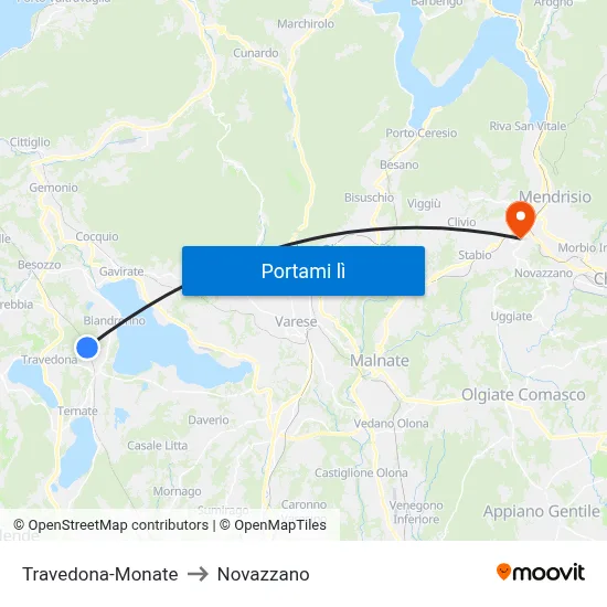 Travedona-Monate to Novazzano map