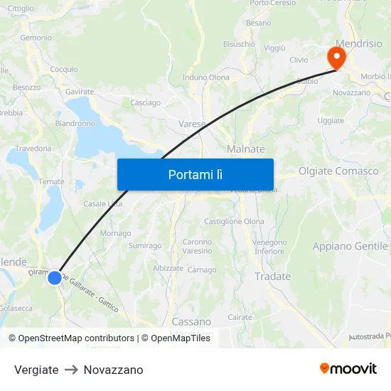 Vergiate to Novazzano map