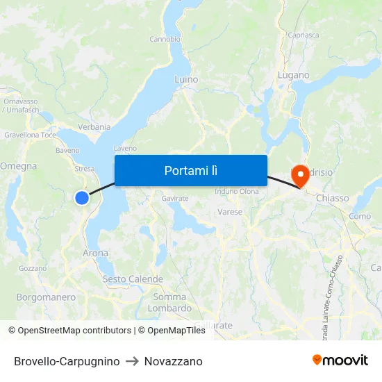 Brovello-Carpugnino to Novazzano map
