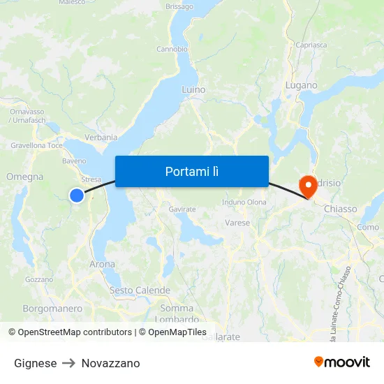 Gignese to Novazzano map
