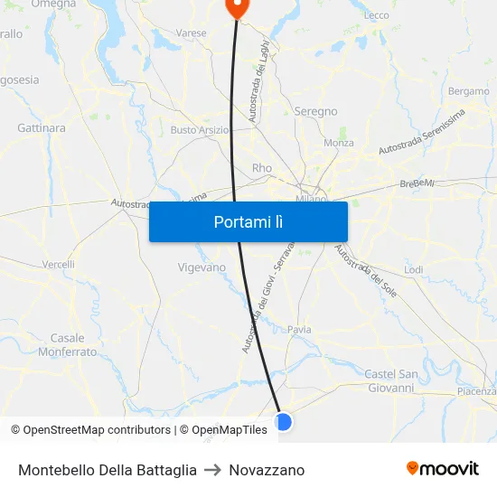 Montebello Della Battaglia to Novazzano map