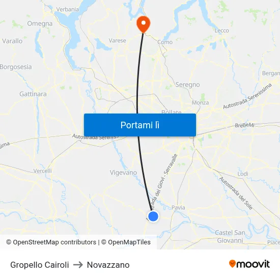 Gropello Cairoli to Novazzano map