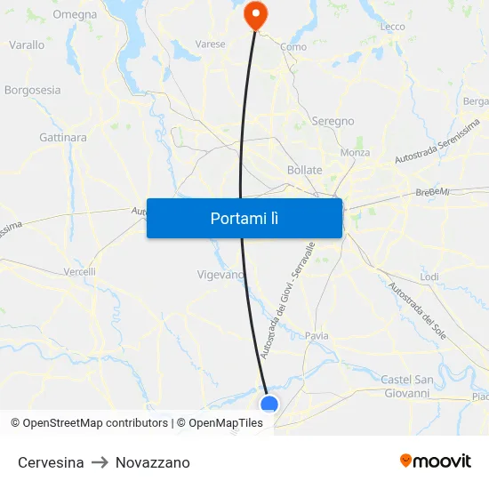 Cervesina to Novazzano map