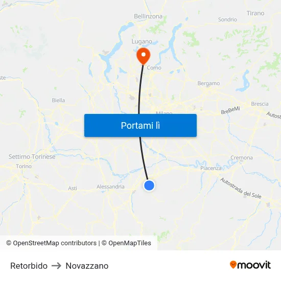 Retorbido to Novazzano map