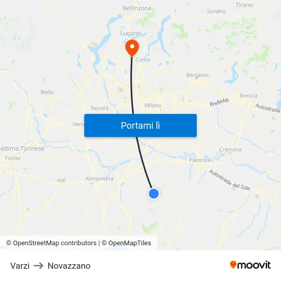 Varzi to Novazzano map