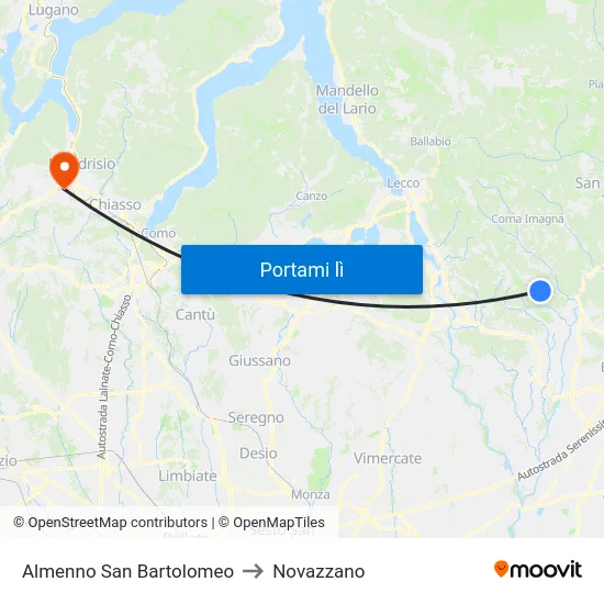 Almenno San Bartolomeo to Novazzano map