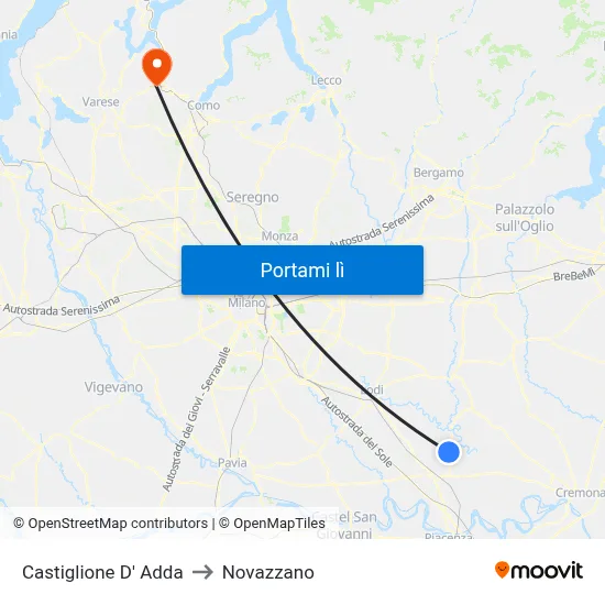 Castiglione D' Adda to Novazzano map