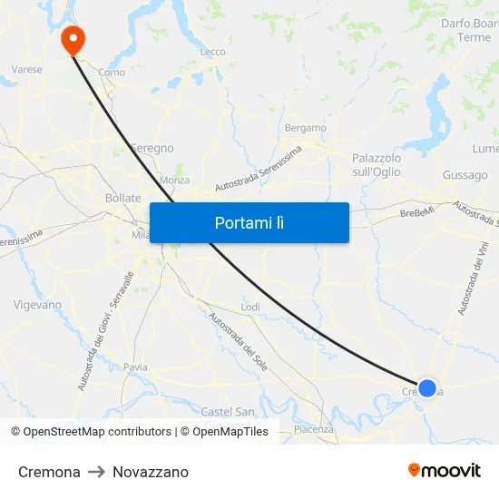 Cremona to Novazzano map