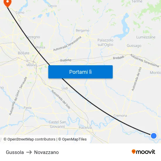 Gussola to Novazzano map