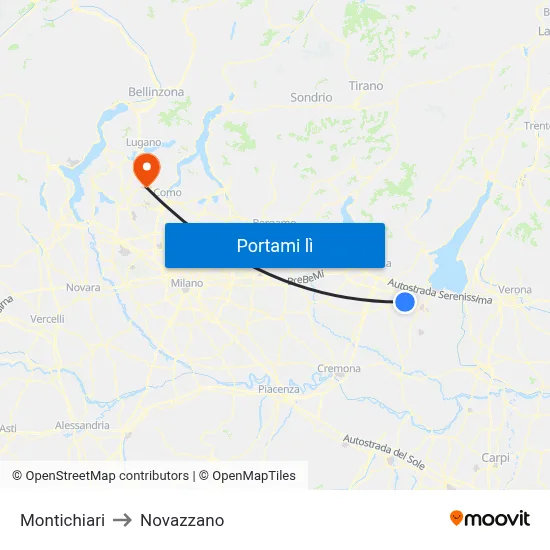 Montichiari to Novazzano map