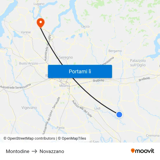 Montodine to Novazzano map