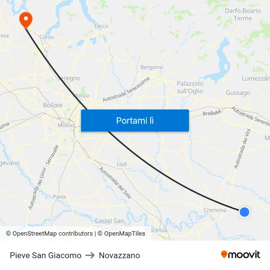 Pieve San Giacomo to Novazzano map