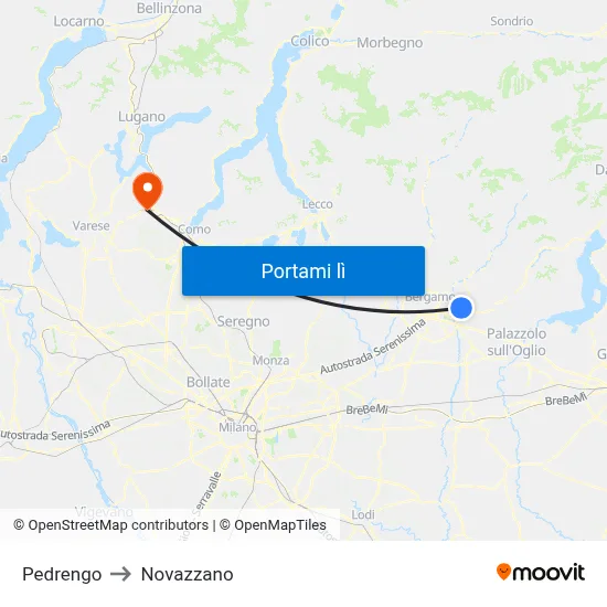 Pedrengo to Novazzano map