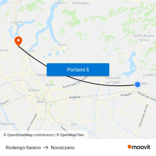 Rodengo-Saiano to Novazzano map