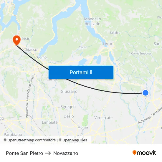 Ponte San Pietro to Novazzano map