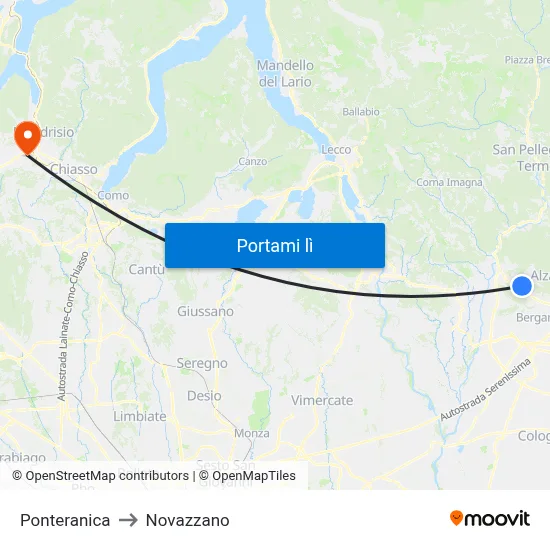 Ponteranica to Novazzano map