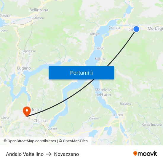 Andalo Valtellino to Novazzano map