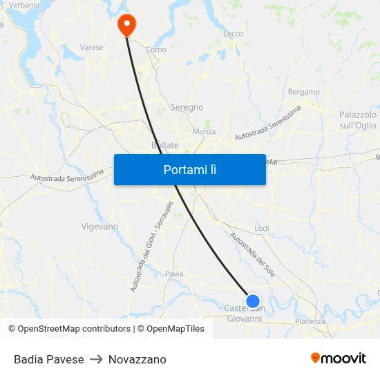 Badia Pavese to Novazzano map