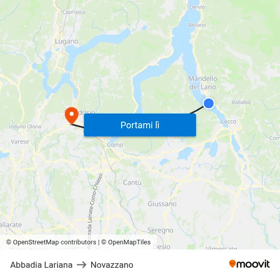 Abbadia Lariana to Novazzano map