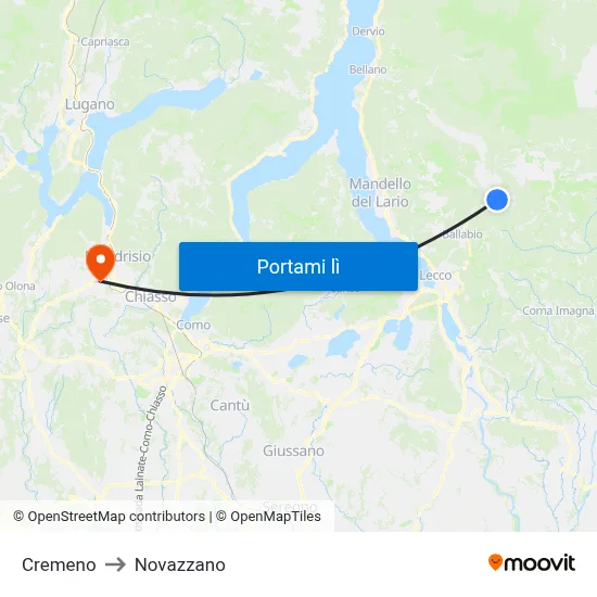 Cremeno to Novazzano map