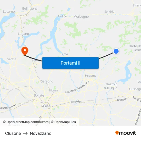 Clusone to Novazzano map