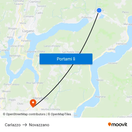 Carlazzo to Novazzano map