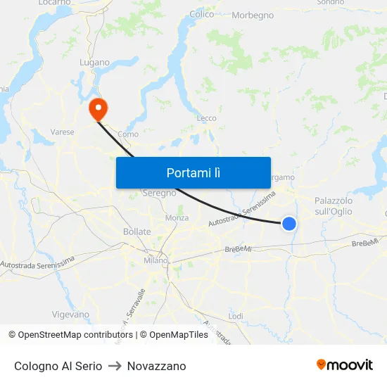 Cologno Al Serio to Novazzano map