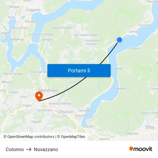 Colonno to Novazzano map