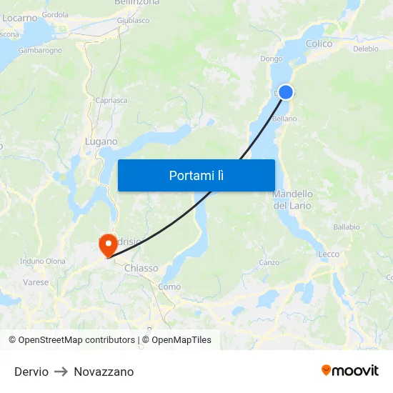 Dervio to Novazzano map