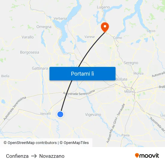 Confienza to Novazzano map