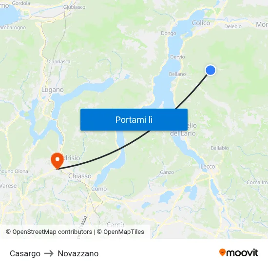 Casargo to Novazzano map