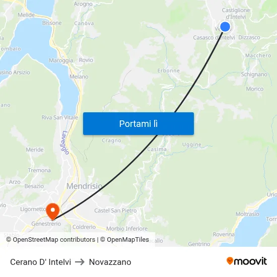Cerano D' Intelvi to Novazzano map