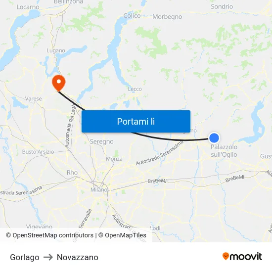 Gorlago to Novazzano map