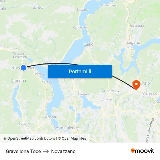 Gravellona Toce to Novazzano map