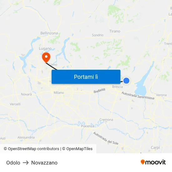 Odolo to Novazzano map