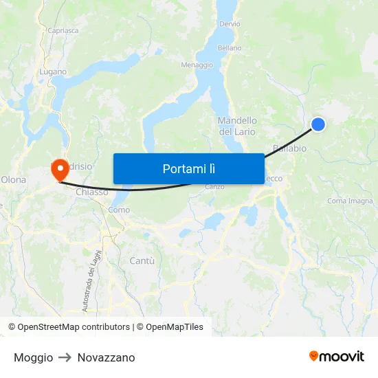 Moggio to Novazzano map