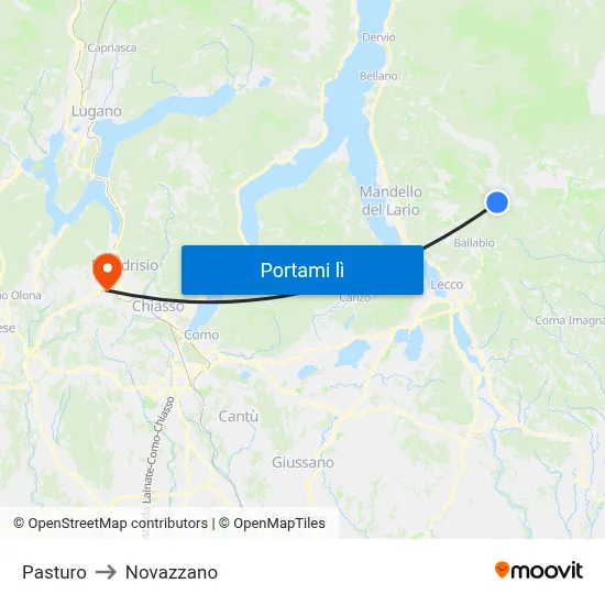 Pasturo to Novazzano map